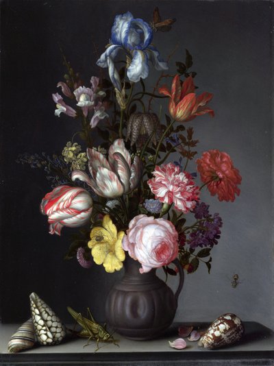 Fiori in un vaso con conchiglie e insetti da Balthasar van der Ast